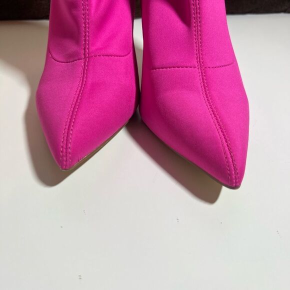 🩷 SHEIN fuchsia pink pointy high heel zip midcalf sock boots booties size 10 - Picture 7 of 11